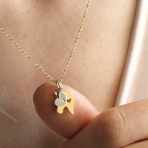 Colar cavalo ouro + coração pendurado prata + corrente ouro