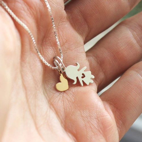 Colar filho com coração vazado prata + coração pendurado ouro amarelo 18k