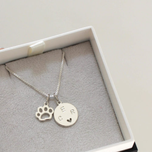 Colar patinha + medalha M - em prata 960