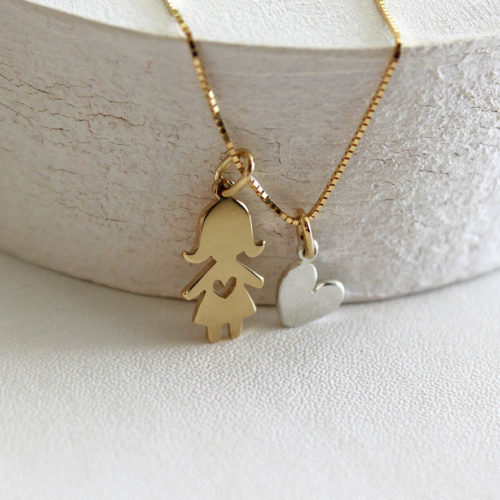 Colar OU pingentes filho com coração vazado ouro 18k + coração pendurado prata