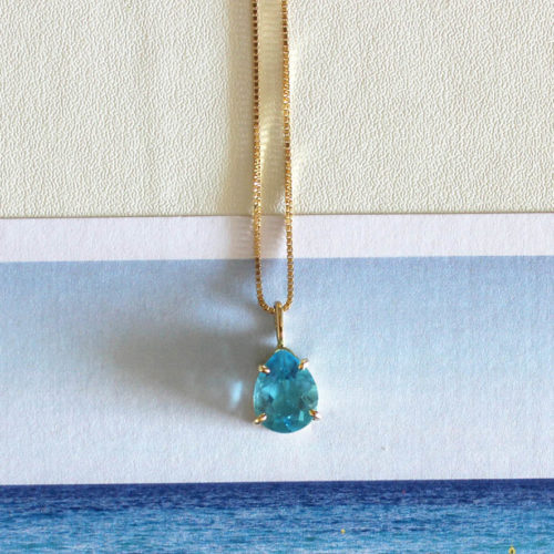 Colar topázio azul gota - joia em ouro 18k