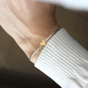 Bracelete prata com coração em ouro