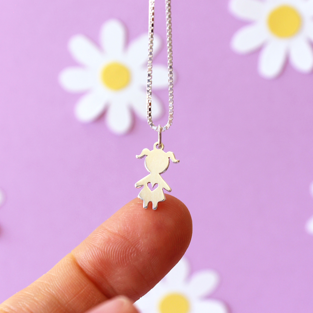 Colar filho(a) com coração vazado em prata 960