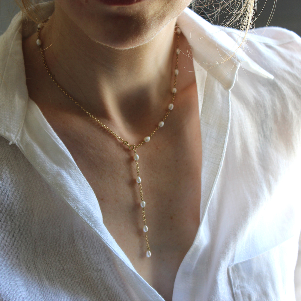 Colar Corrente de pérola em ouro amarelo 18k