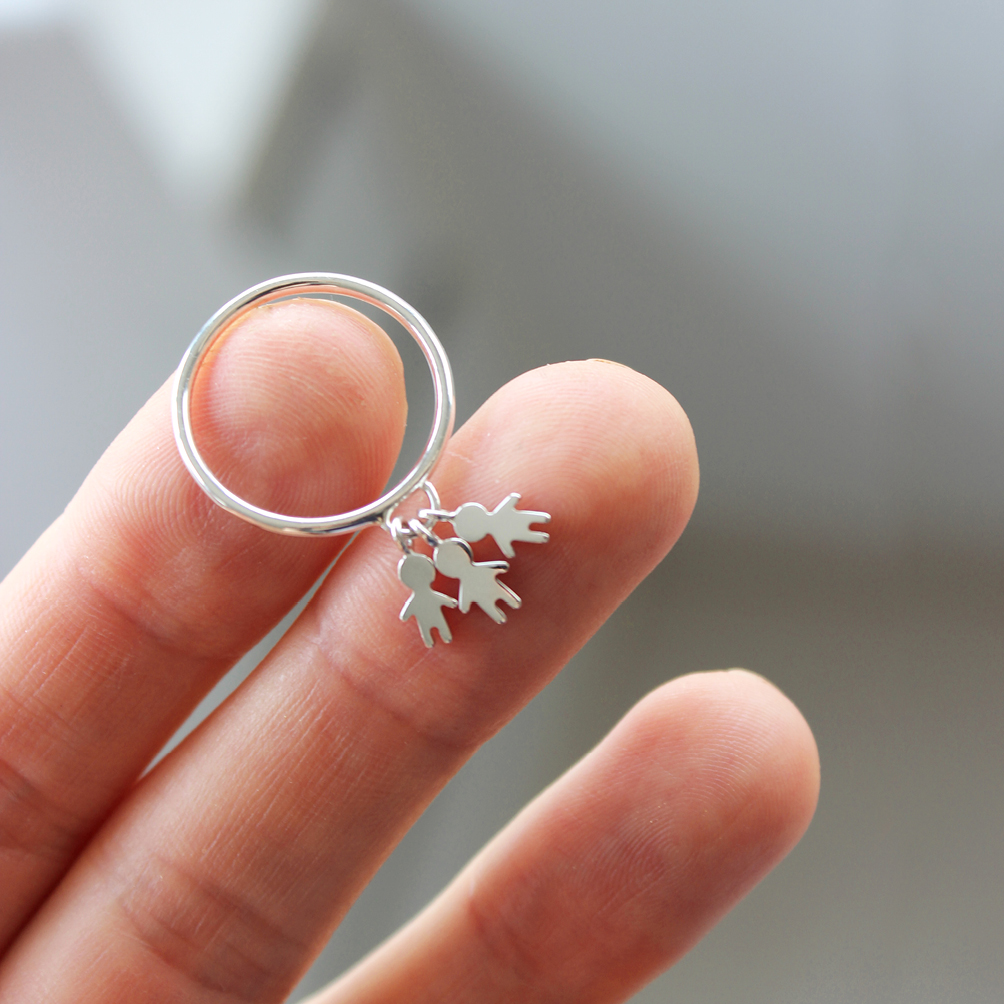 Anel de 2 ou 3 filhos penduradinhos - joia em prata 960