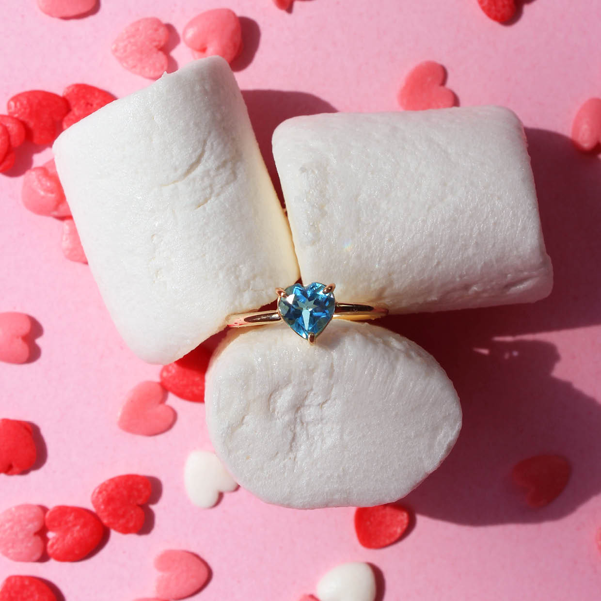 Anel Coração Swiss Blue em ouro ou prata